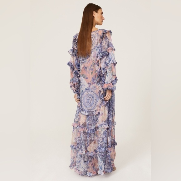 New!Misa Los Angeles Persephone Ruffle Maxi Dress Abstract Floral 🩵Medium NWT! - Picture 3 of 16